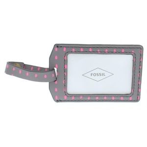 Fossil • Grey Faux Leather Polka Dot Luggage Tag